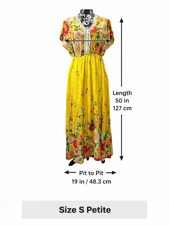 Farm Rio Anthropologie Floral Maxi Dress Yellow Boho Petite - Picture 3 of 8